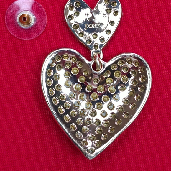 J.Crew Crystal Heart Drop Earrings Gold Tone Rhinestone Hypoallergenic NEW - Picture 9 of 9
